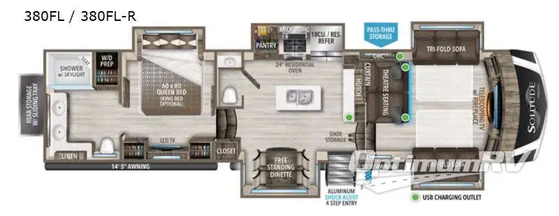 2021 Grand Design Solitude 380FL-R Floorplan Photo
