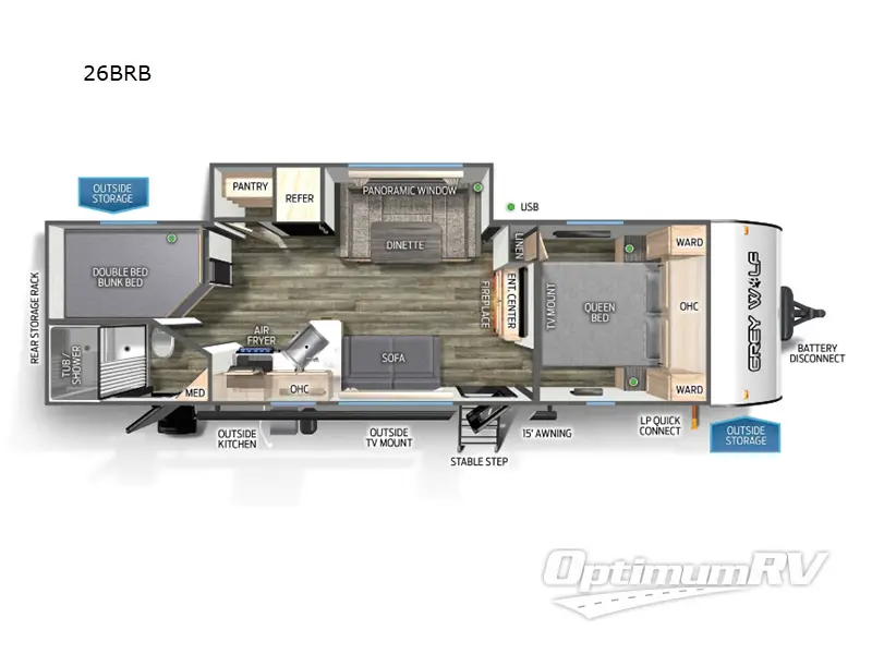 2024 Forest River Cherokee Grey Wolf 26BRB RV Floorplan Photo