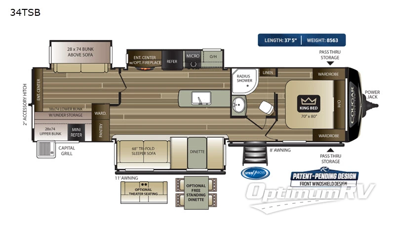 2020 Keystone Cougar Half-Ton 34TSB Floorplan Photo