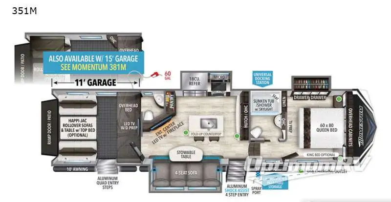 2021 Grand Design Momentum M-Class 351M RV Floorplan Photo
