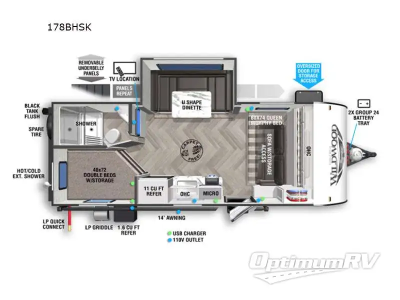 2022 Forest River Wildwood FSX 178BHSK Floorplan Photo