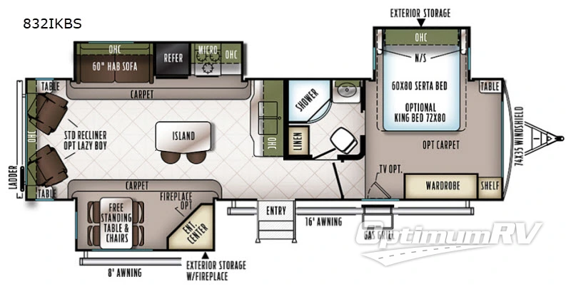 2018 Forest River Flagstaff Classic Super Lite 832IKBS Floorplan Photo