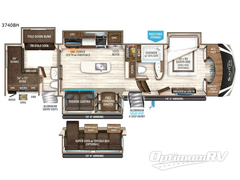 2019 Grand Design Solitude S-Class 3740BH RV Floorplan Photo