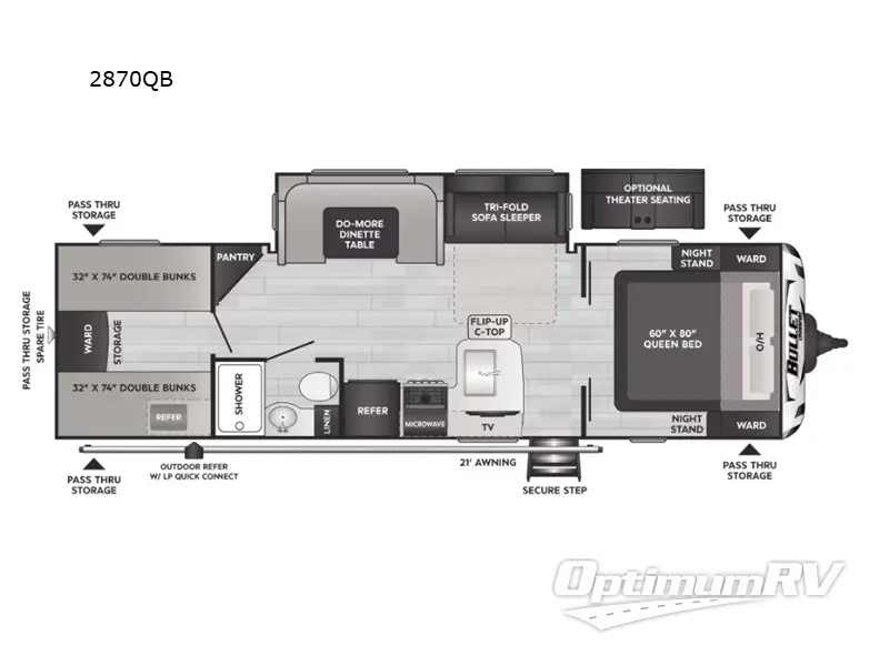 2024 Keystone Bullet Crossfire Double Axle 2870QB Floorplan Photo