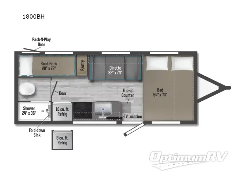 2024 Winnebago Towables Micro Minnie 1800BH Floorplan Photo