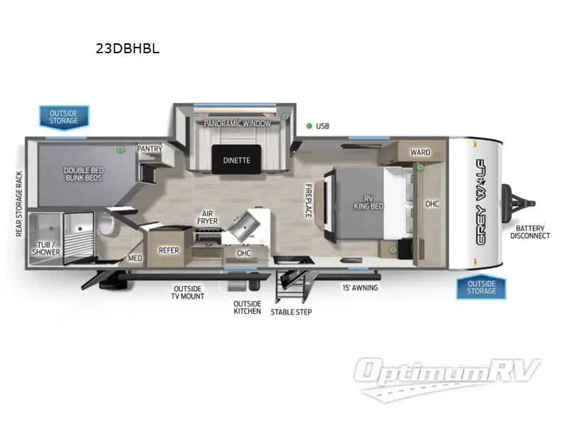 2027 Forest River Cherokee Grey Wolf Black label 23DBHBL Floorplan Photo