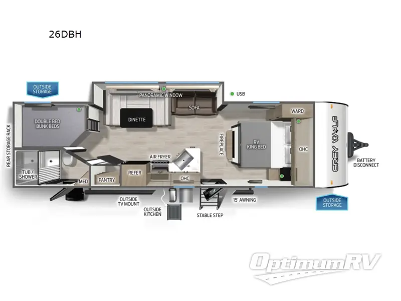 2027 Forest River Cherokee Grey Wolf 26DBH Floorplan Photo