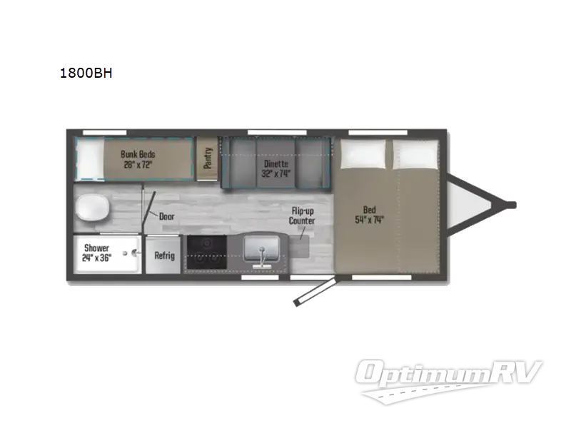 2022 Winnebago Towables Micro Minnie 1800BH Floorplan Photo