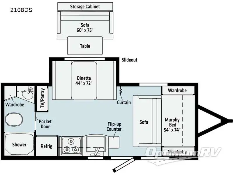 2021 Winnebago Towables Micro Minnie 2108DS Floorplan Photo