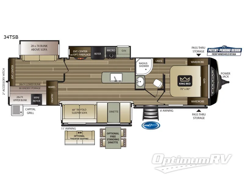 2019 Keystone Cougar Half-Ton Series 34TSB RV Floorplan Photo
