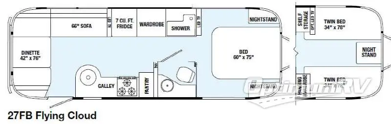 2015 Airstream Flying Cloud 27FB RV Floorplan Photo