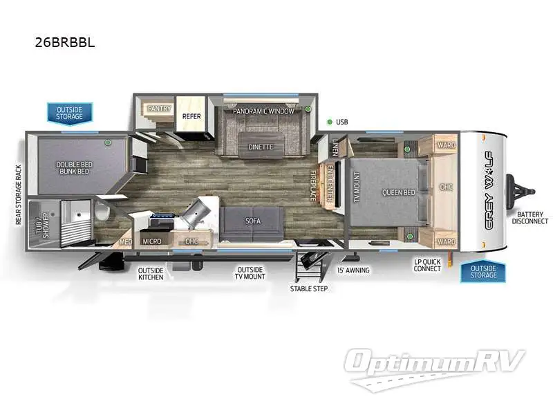 2023 Forest River Cherokee Grey Wolf Black label 26BRBBL RV Floorplan Photo