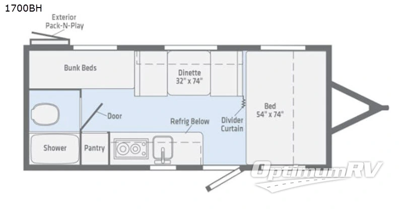 2018 Winnebago Towables Micro Minnie 1700BH RV Floorplan Photo