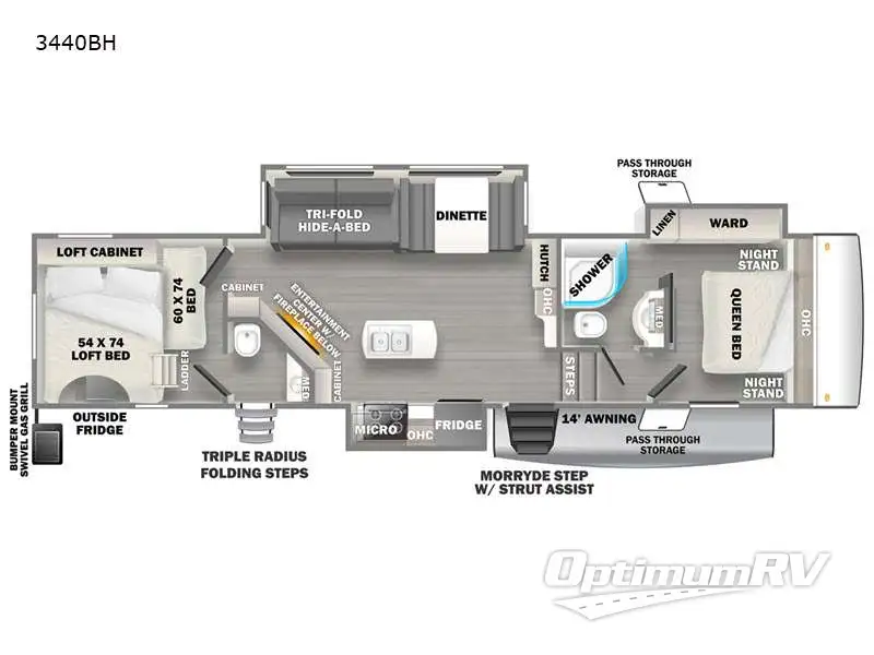 2022 Forest River Sandpiper 3440BH RV Floorplan Photo