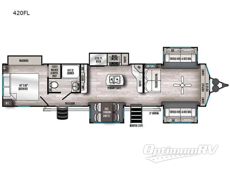 2023 Forest River Sandpiper Destination Trailers 420FL Floorplan Photo