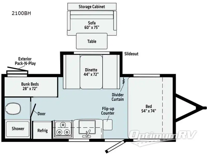 2021 Winnebago Towables Micro Minnie 2100BH RV Floorplan Photo