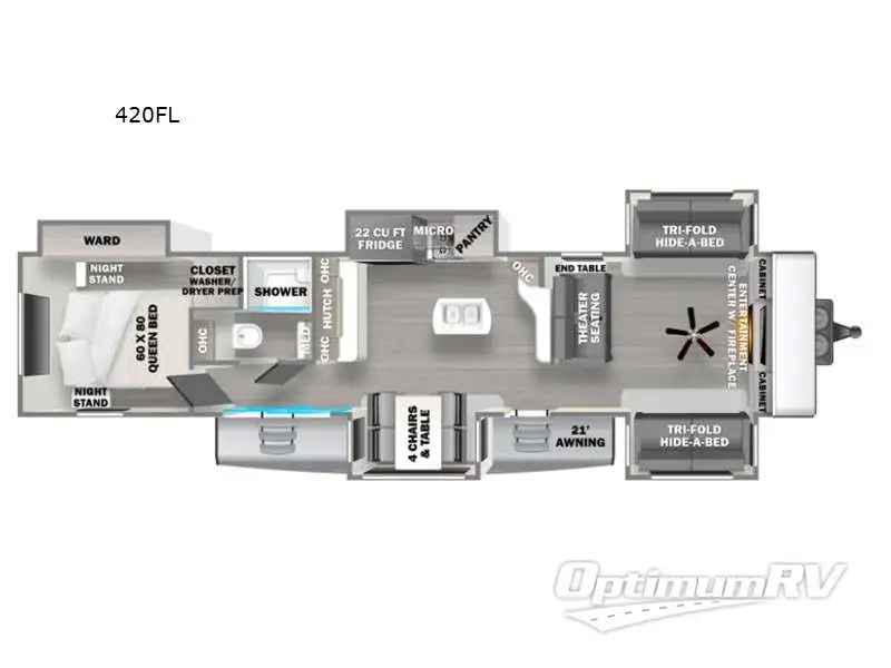 2021 Forest River Sandpiper Destination Trailers 420FL Floorplan Photo