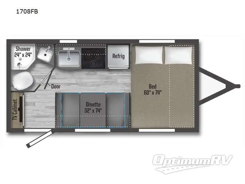 2022 Winnebago Towables Micro Minnie 1708FB Floorplan Photo