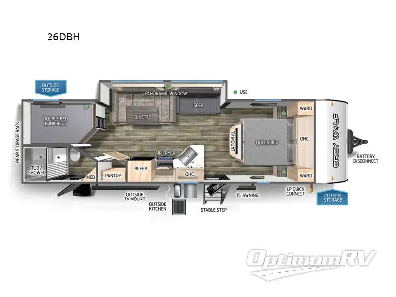 2024 Forest River Cherokee Grey Wolf 26DBH RV Floorplan Photo
