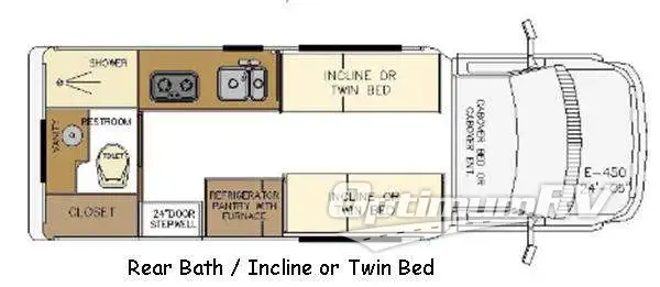 2016 Born Free Spirit Rear Bath Incline or Twin Bed Floorplan Photo