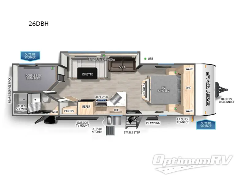 2026 Forest River Cherokee Grey Wolf 26DBH Floorplan Photo