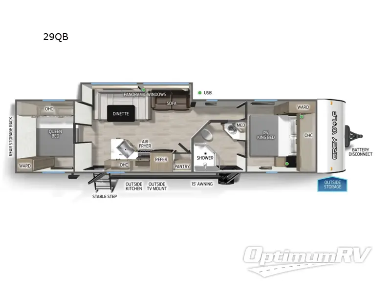 2026 Forest River Cherokee Grey Wolf 29QB RV Floorplan Photo