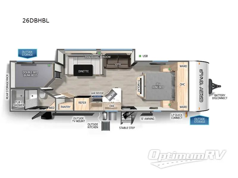 2026 Forest River Cherokee Grey Wolf Black label 26DBHBL Floorplan Photo