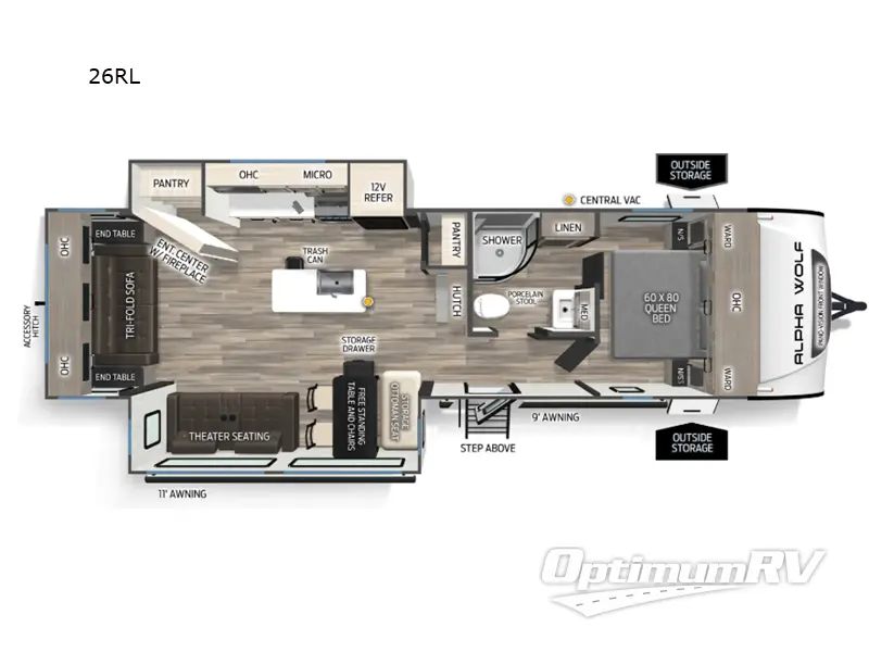 2026 Forest River Cherokee Alpha Wolf 26RL RV Floorplan Photo