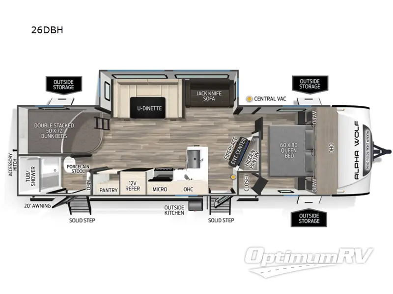 2026 Forest River Cherokee Alpha Wolf 26DBH RV Floorplan Photo