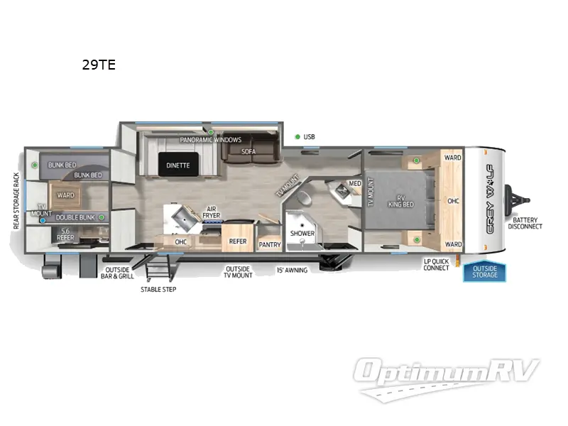2026 Forest River Cherokee Grey Wolf 29TE Floorplan Photo