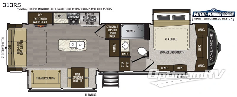 2020 Keystone Avalanche 313RS Floorplan Photo