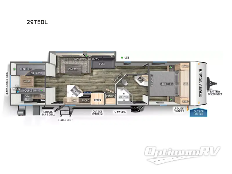 2024 Forest River Cherokee Grey Wolf Black label 29TEBL Floorplan Photo