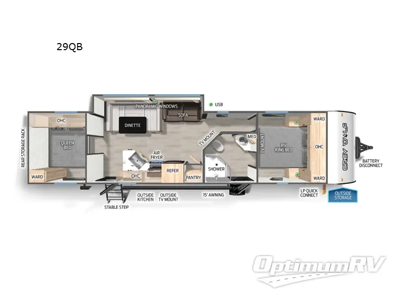 2025 Forest River Cherokee Grey Wolf 29QB Floorplan Photo