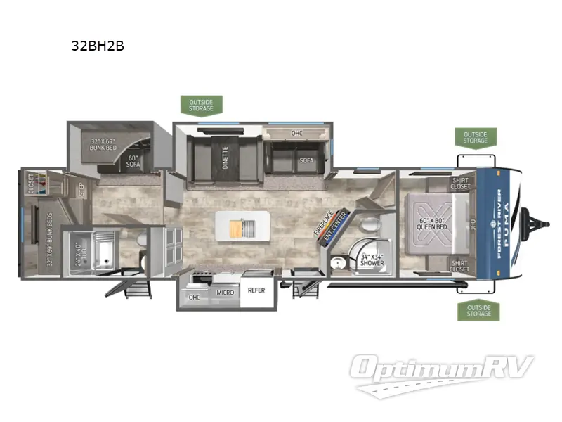 2026 Palomino Puma 32BH2B Floorplan Photo