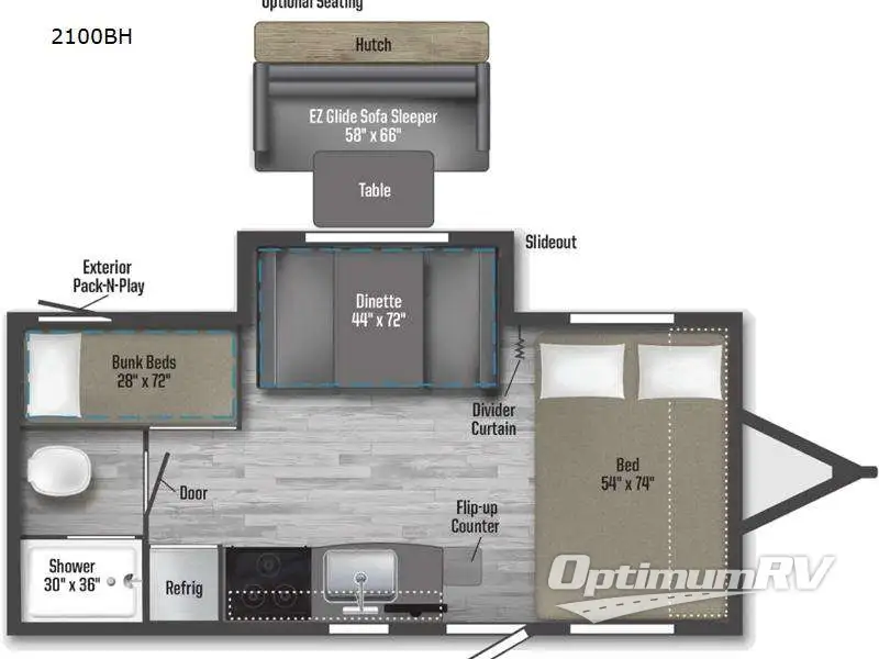 2023 Winnebago Towables Micro Minnie 2100BH RV Floorplan Photo
