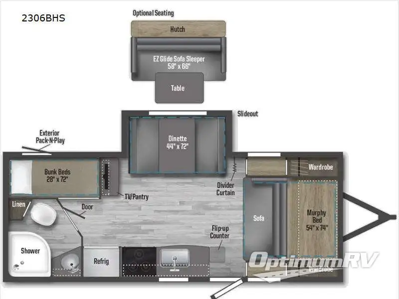 2022 Winnebago Towables Micro Minnie 2306BHS Floorplan Photo