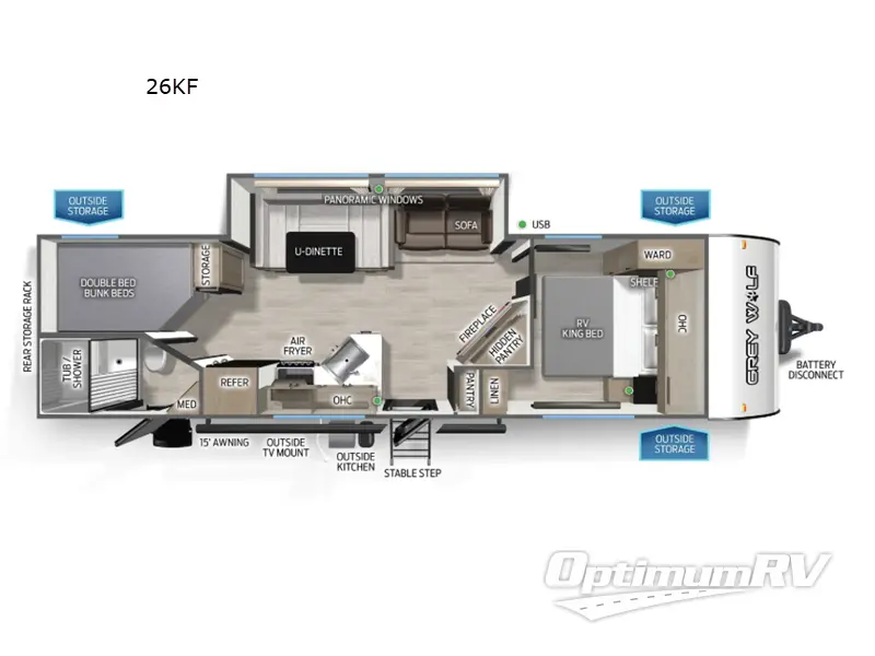 2026 Forest River Cherokee Grey Wolf 26KF RV Floorplan Photo
