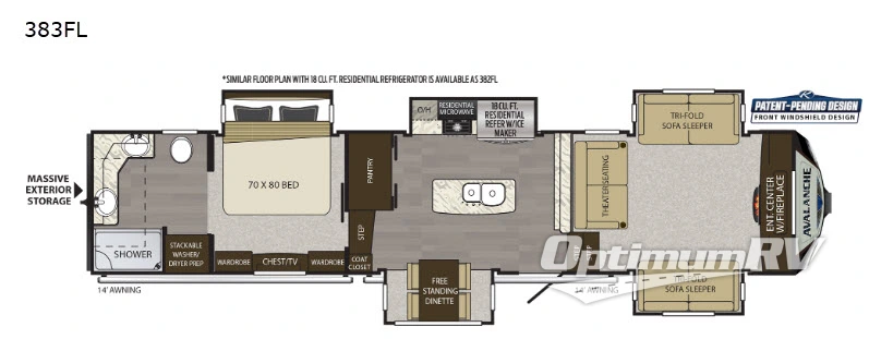 2019 Keystone Avalanche 383FL Floorplan Photo