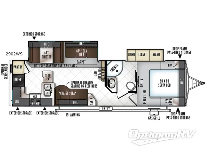 2018 Forest River Rockwood Ultra Lite 2902WS Floorplan Photo