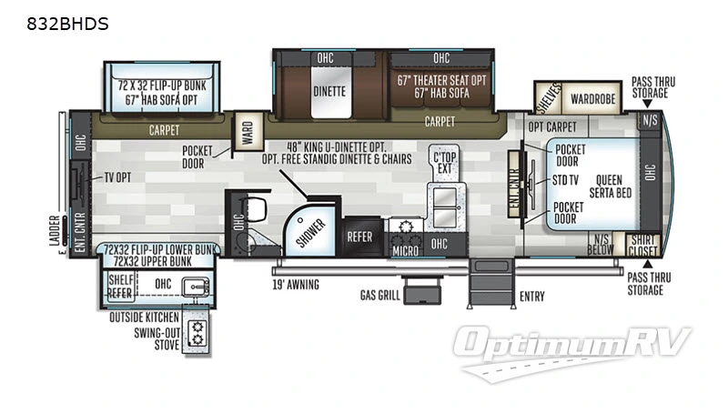 2019 Forest River Flagstaff Classic Super Lite 832BHDS Floorplan Photo
