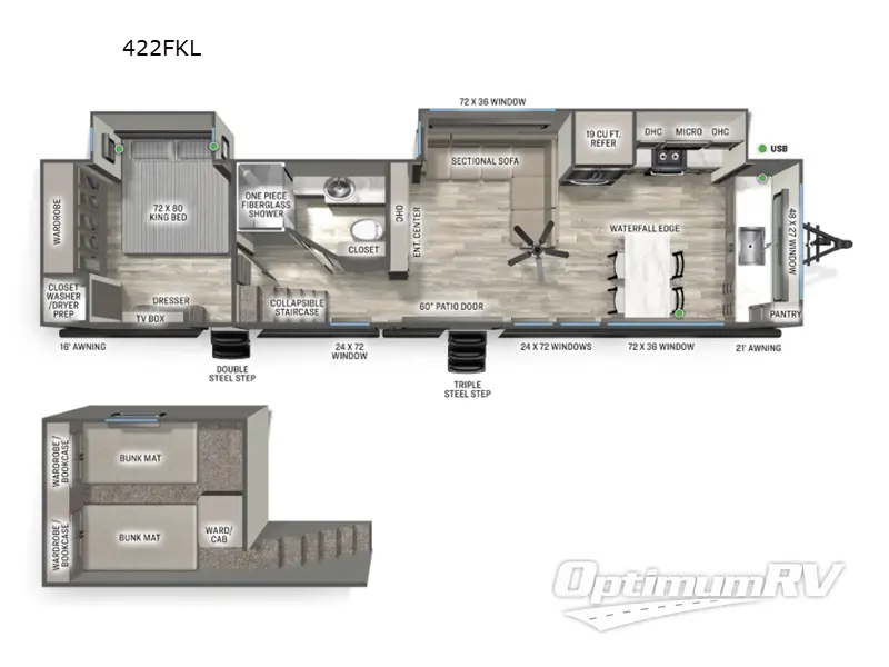 2026 Forest River Sandpiper Destination Trailers 422FKL Floorplan Photo