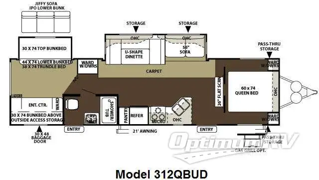 2011 Forest River Wildwood Heritage Glen 312QBUD RV Floorplan Photo