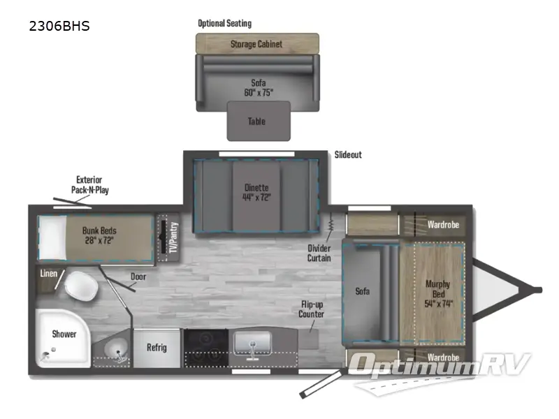 2022 Winnebago Towables Micro Minnie FLX 2306BHS RV Floorplan Photo