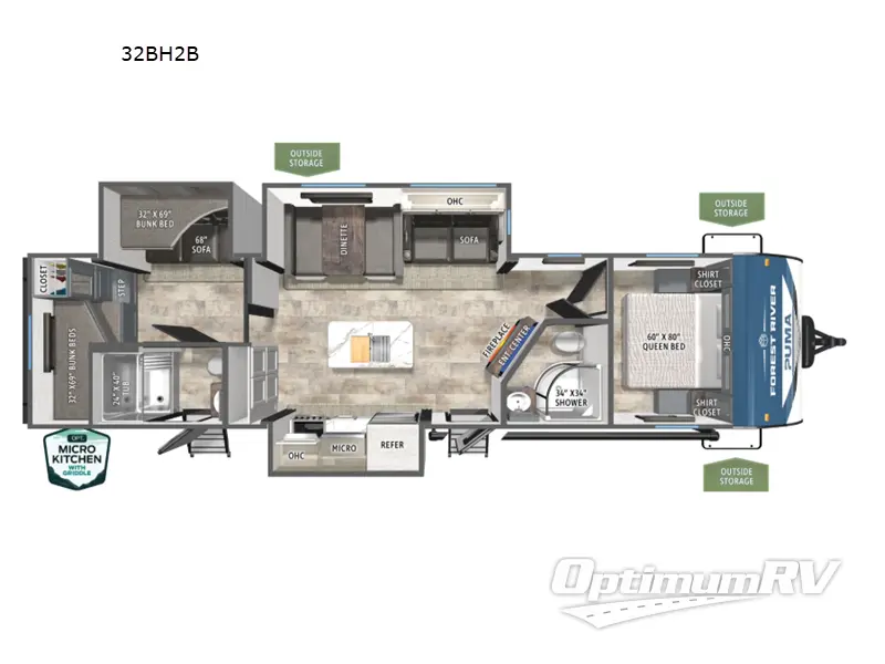 2026 Forest River Puma 32BH2B Floorplan Photo