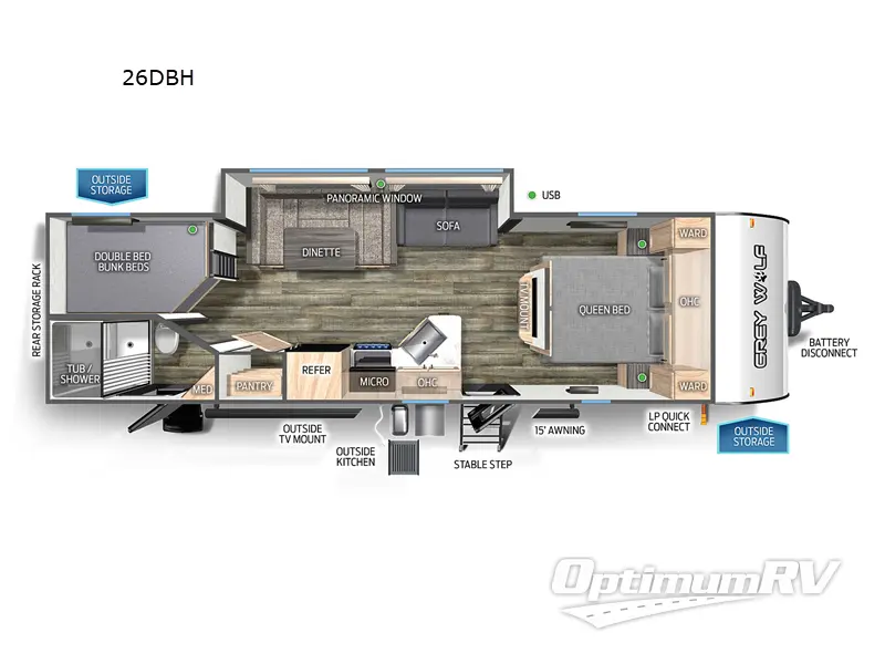 2024 Forest River Cherokee Grey Wolf 26DBH Floorplan Photo