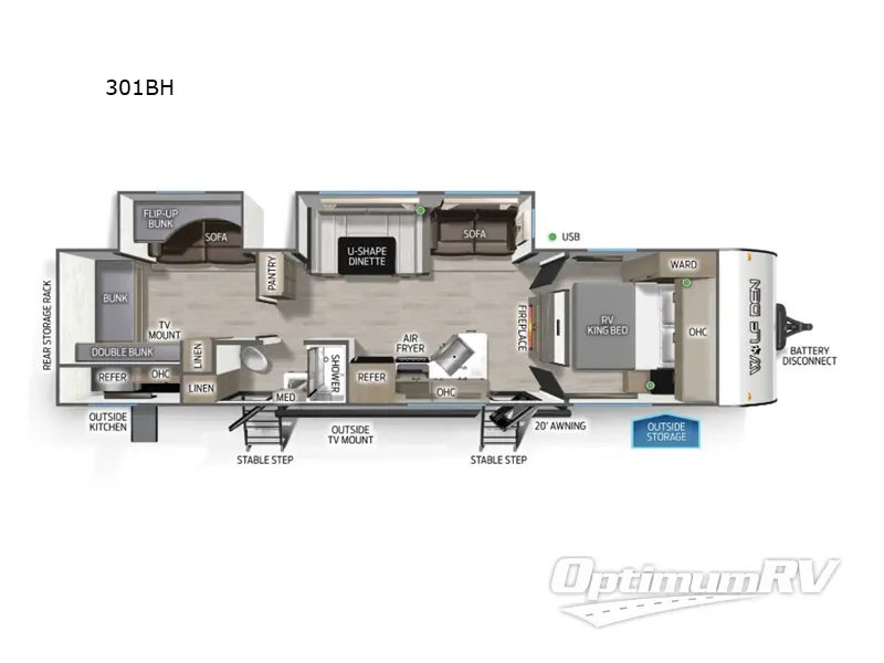 2027 Forest River Cherokee Wolf Den 301BH Floorplan Photo