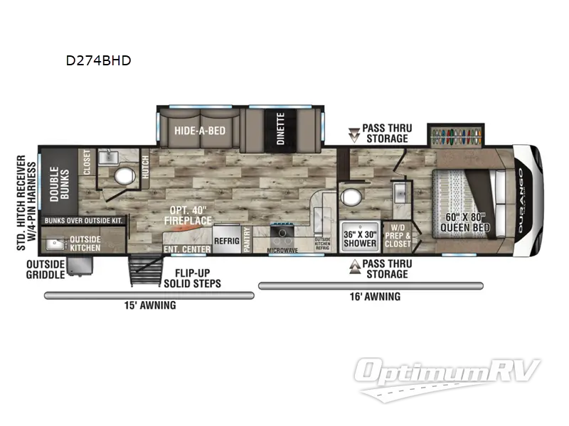 2023 KZ Durango Half-Ton D274BHD RV Floorplan Photo