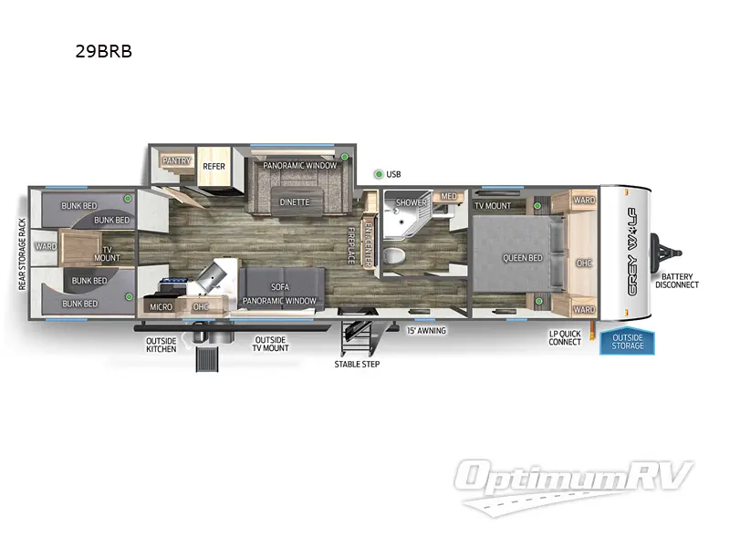 2023 Forest River Cherokee Grey Wolf 29BRB Floorplan Photo