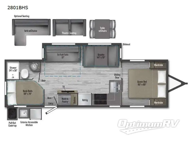2022 Winnebago Towables Minnie 2801BHS Floorplan Photo