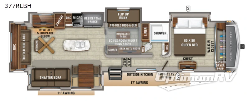 2020 Jayco North Point 377RLBH Floorplan Photo